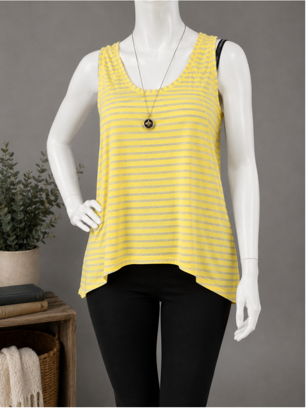 ZYIA Active Lemon Yellow Nimbus Split Back Tank Top Mesh Stripes Women's